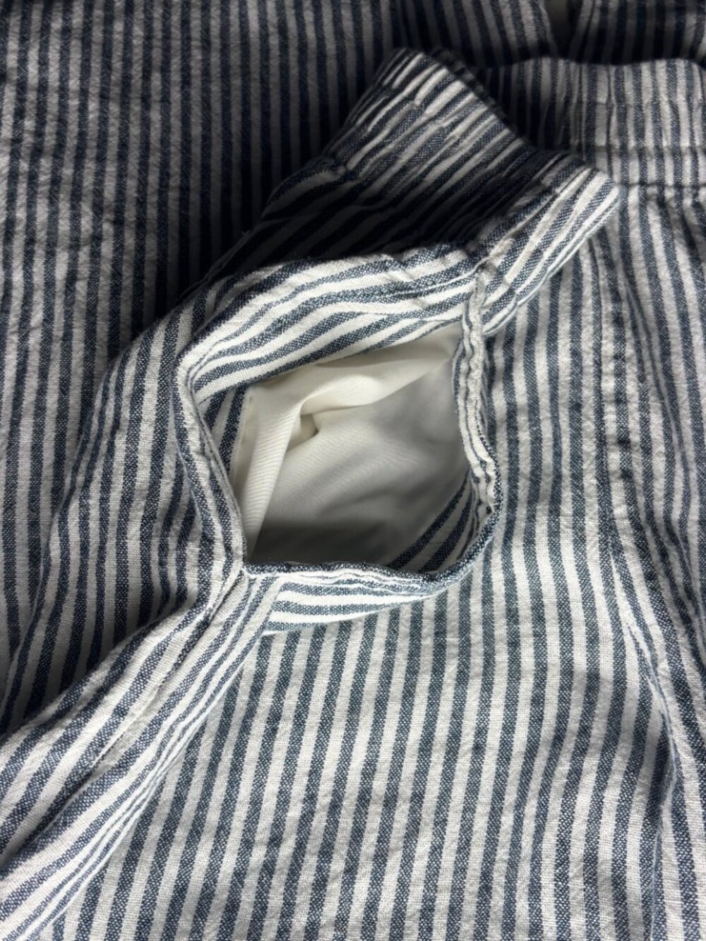Old Navy Blue and White Striped Linen Pants Elastic Waist Pockets Womens Large - Picture 4 of 7